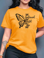 2026 Summer New Fashion Casual Loose Butterfly Print Crew Neck Short Sleeve T-Shirt Top Women Clothes