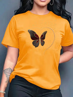 2026 Summer New Women's Round Neck Fashion Casual Loose Butterfly Print T-Shirt Short Sleeve Top Футболка Смешная