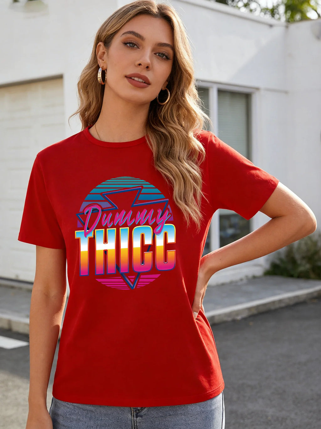 2026 Spring/Summer New Women's T-shirt Retro 80s Pattern T-shirt Casual Round Neck Short Sleeve Top
