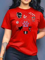 2026 Summer New Women's Round Neck Fashion Casual Loose Animal Print T-Shirt Short Sleeve Top