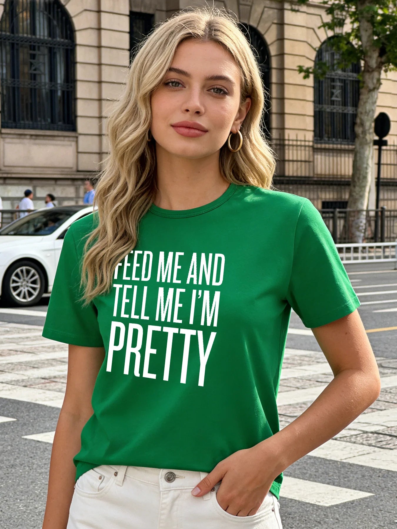 2026 Spring/Summer New Round Neck Short Sleeve Top with Fun Slogan and Letter Print Casual Loose-fitting T-shirt
