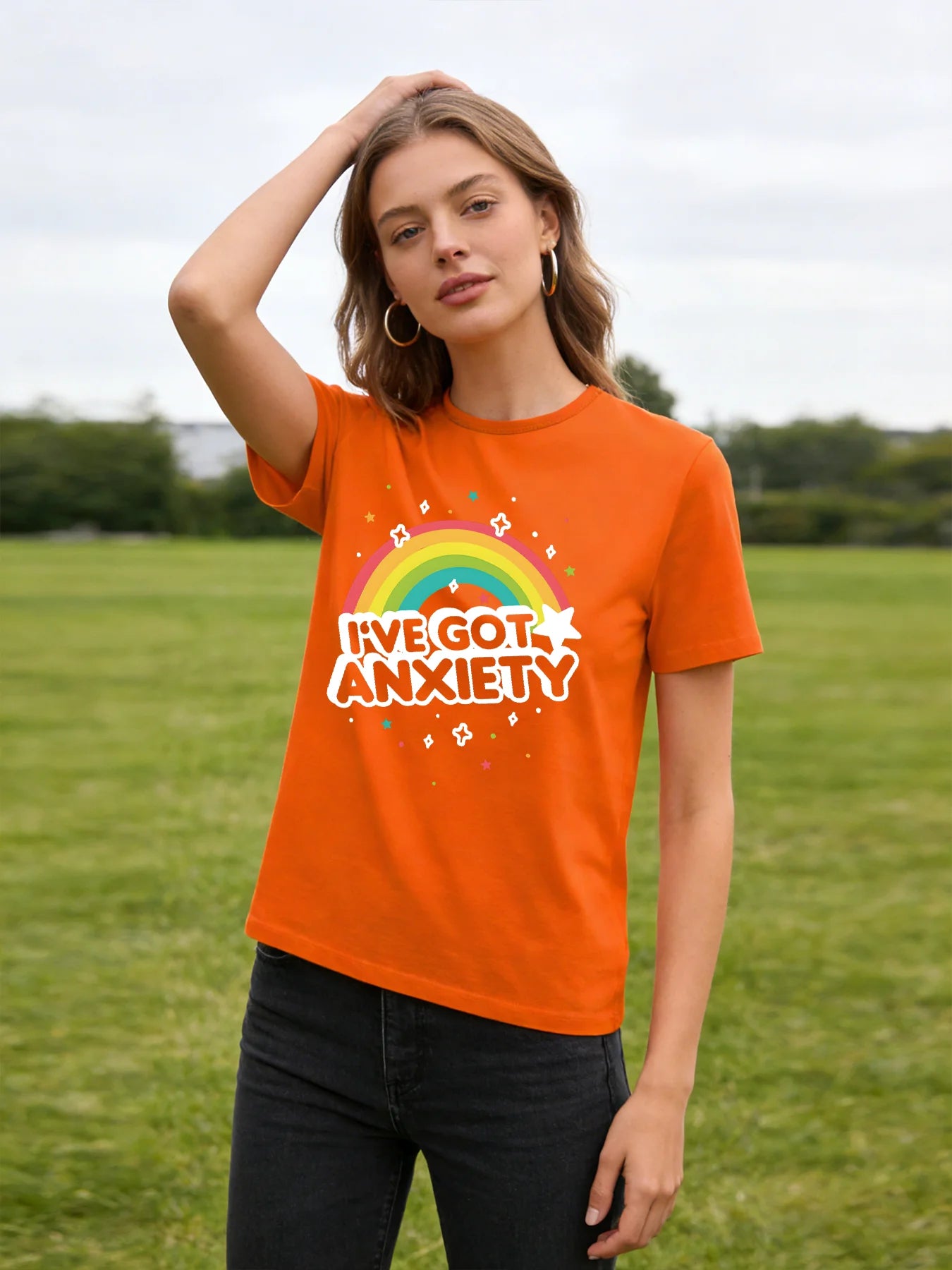 I've Got Anxiety Rainbow T Shirt Women Funny Mental Health Graphic Tee Spring Summer Round Neck Short Sleeve Casual Tops