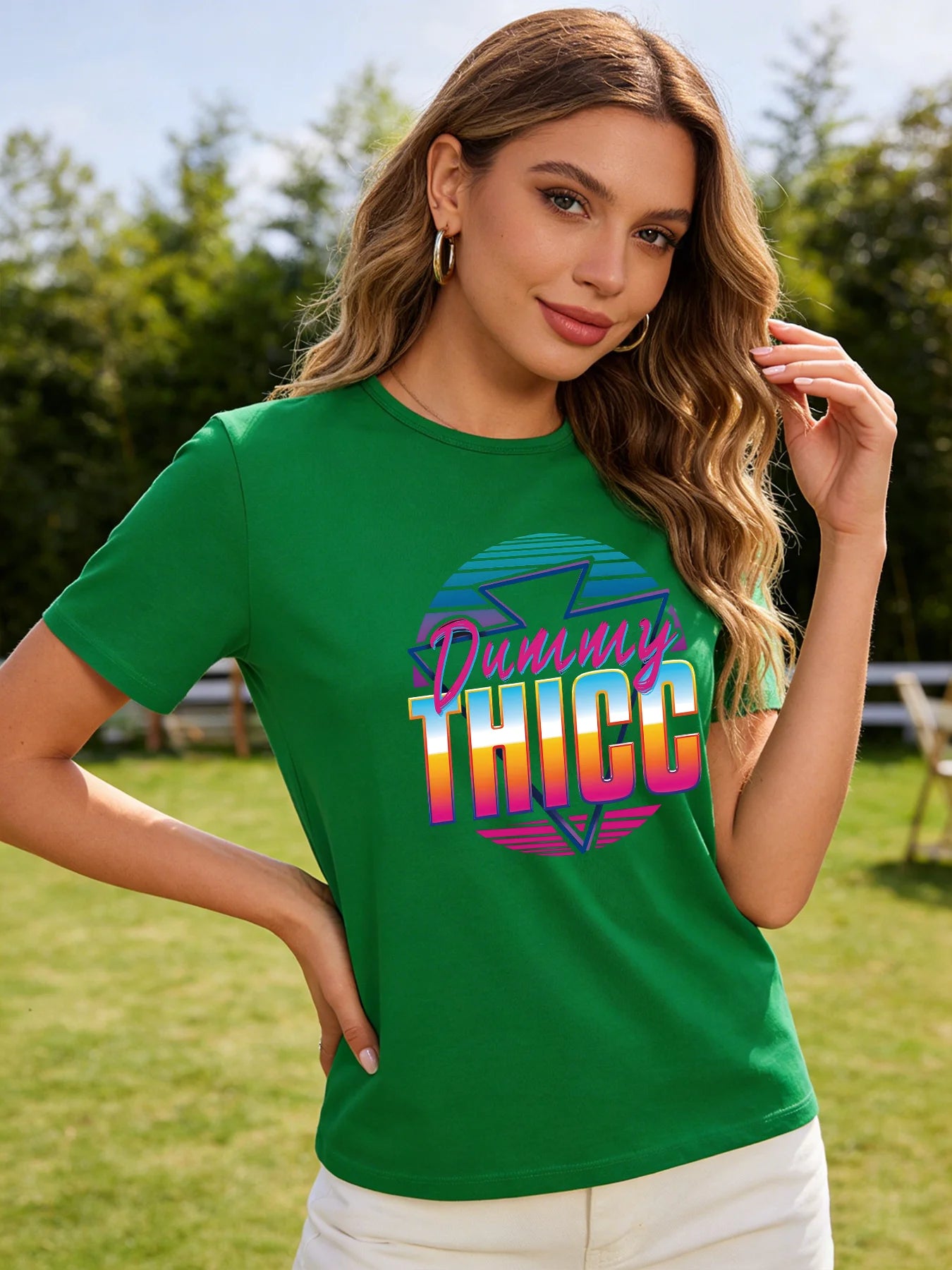 2026 Spring/Summer New Women's T-shirt Retro 80s Pattern T-shirt Casual Round Neck Short Sleeve Top