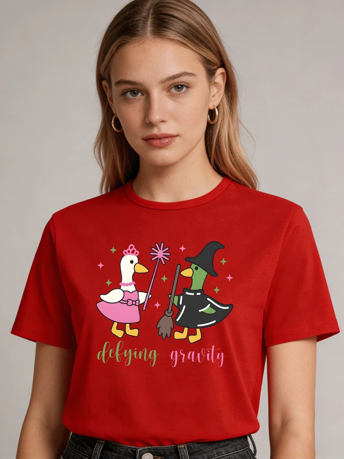 2026 Spring/Summer New Women's Fashion Casual Loose Round Neck Cartoon Print Short-Sleeve T-Shirt Top in 6 Colors