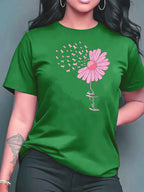 2026 Summer New Women's Fashion Casual Loose Simple Versatile Mother Print Round Neck Short Sleeve T-Shirt Top