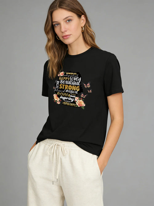 2026 Spring/Summer New Women's Casual Loose Letter Print Crew Neck T-Shirt