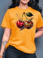 2026 Summer New Round Neck Top Fashion Casual Loose Apple Print Simple Versatile T-Shirt Women Clothes