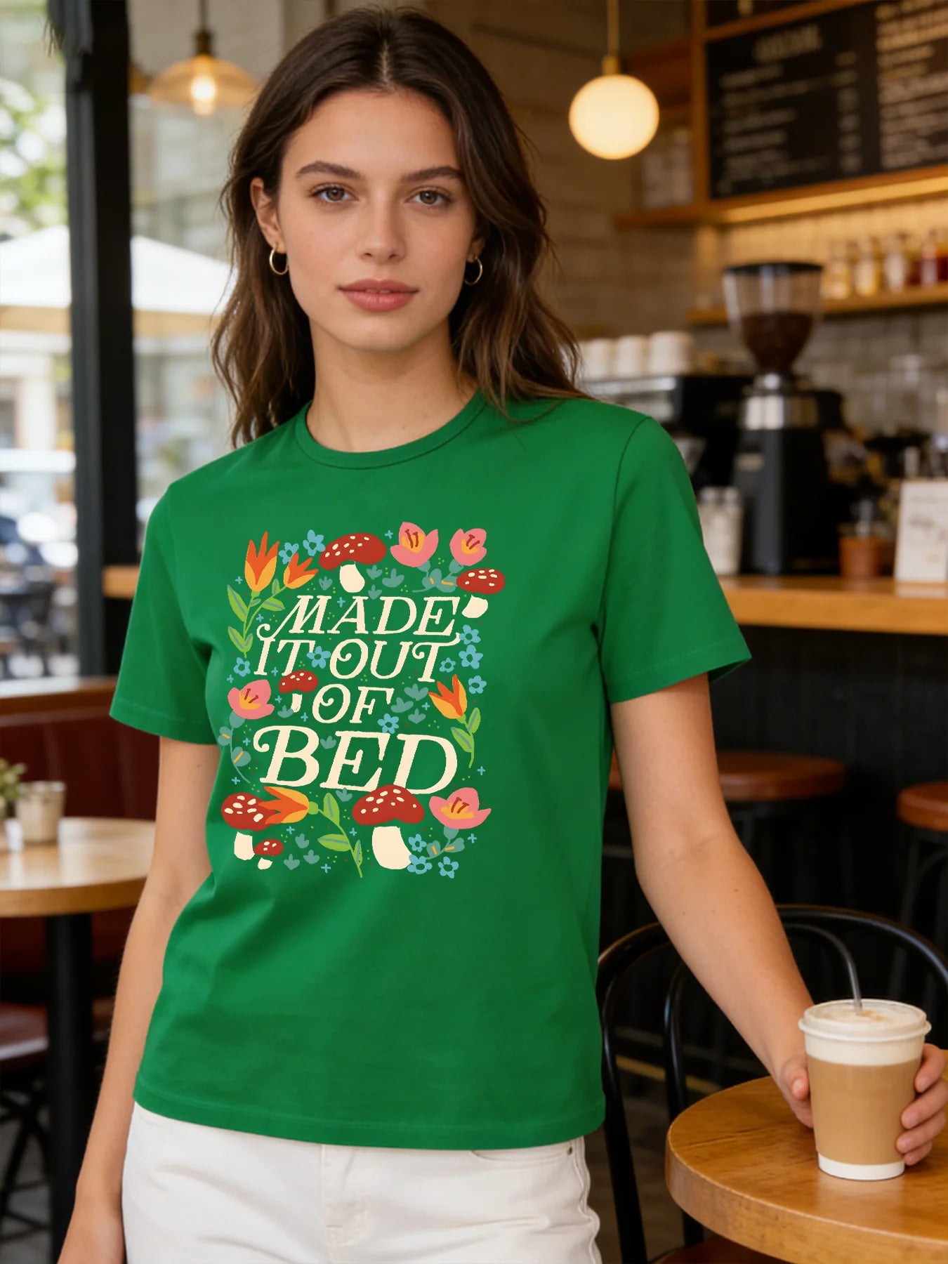Made It Out of Bed T Shirt Women Funny Cottagecore Mushroom Floral Graphic Tee Spring Summer Round Neck Short Sleeve Tops