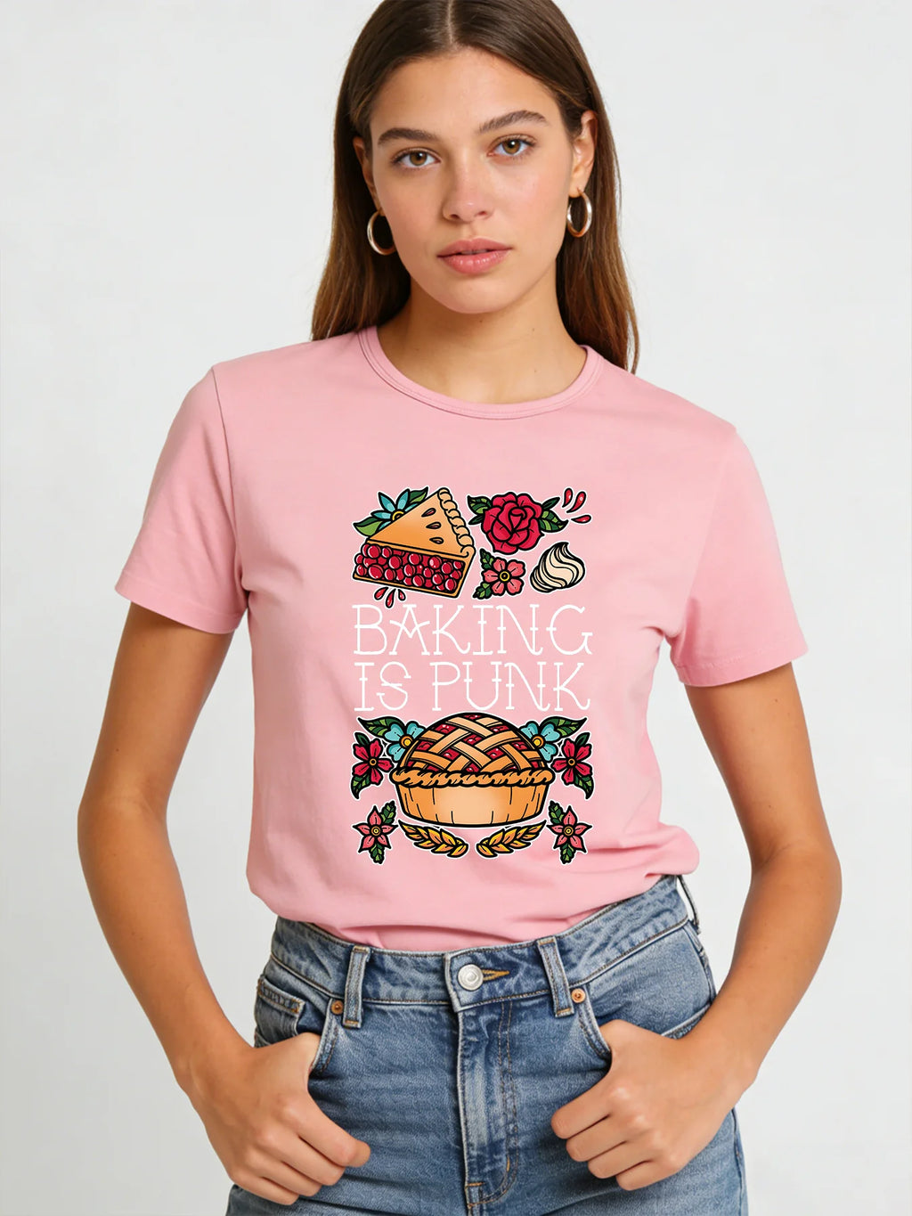 2026 Spring/Summer New Women's Round Neck Fashionable Casual Cute Baking Lover Top/T-Shirt