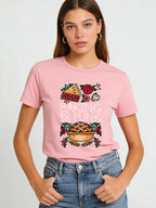 2026 Spring/Summer New Women's Round Neck Fashionable Casual Cute Baking Lover Top/T-Shirt