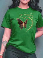 2026 Summer New Women's Round Neck Fashion Casual Loose Butterfly Print T-Shirt Short Sleeve Top Футболка Смешная