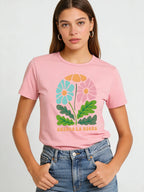 2026 Spring Summer New Women Floral Print T-Shirt Loose O Neck Short Sleeve Casual Tee Tops 7 Colors