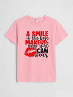 2026 Spring/Summer New Women's Casual Smile Letter Lips Print T-Shirt Top Vintage Clothes