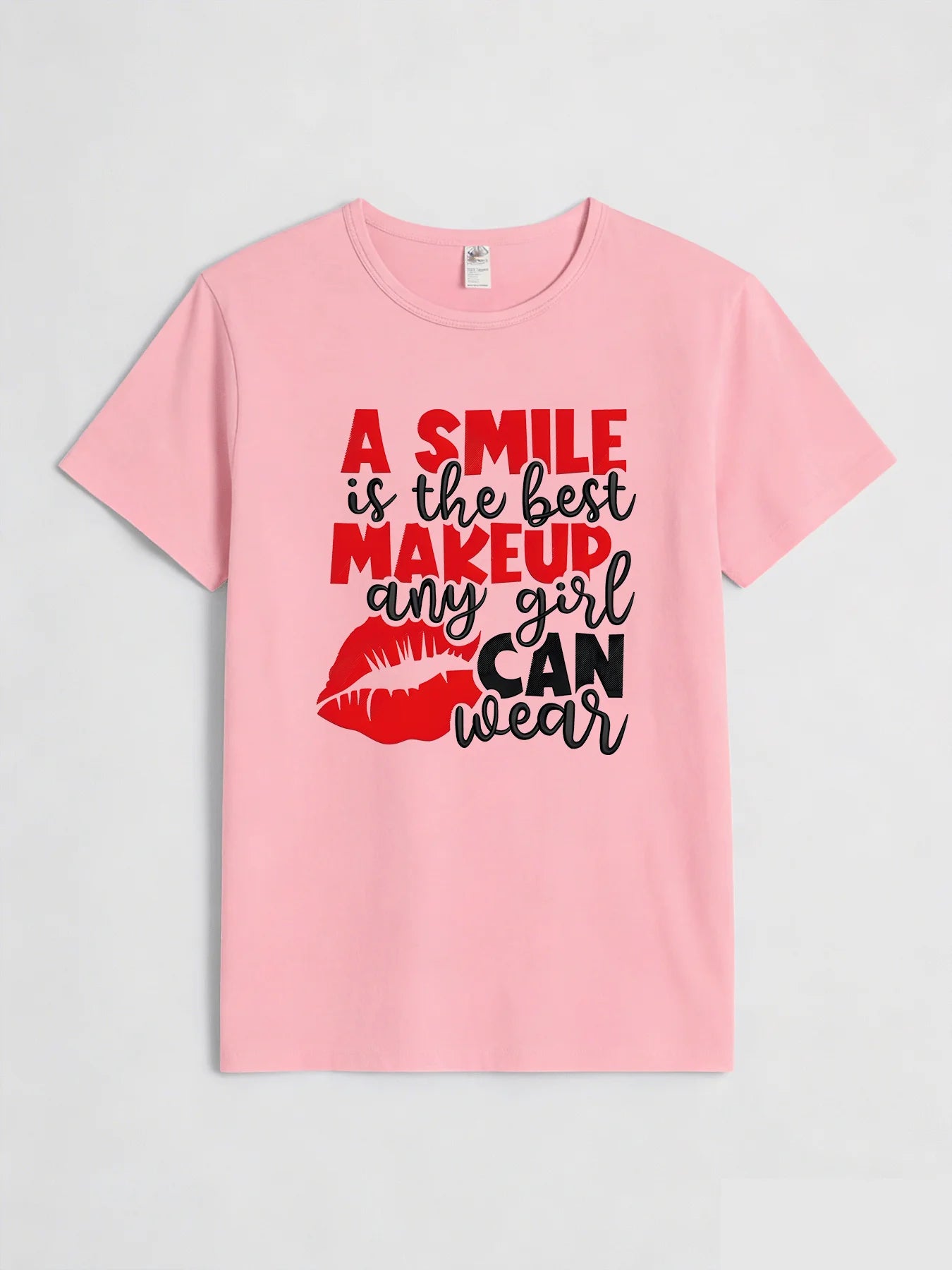 2026 Spring/Summer New Women's Casual Smile Letter Lips Print T-Shirt Top Vintage Clothes