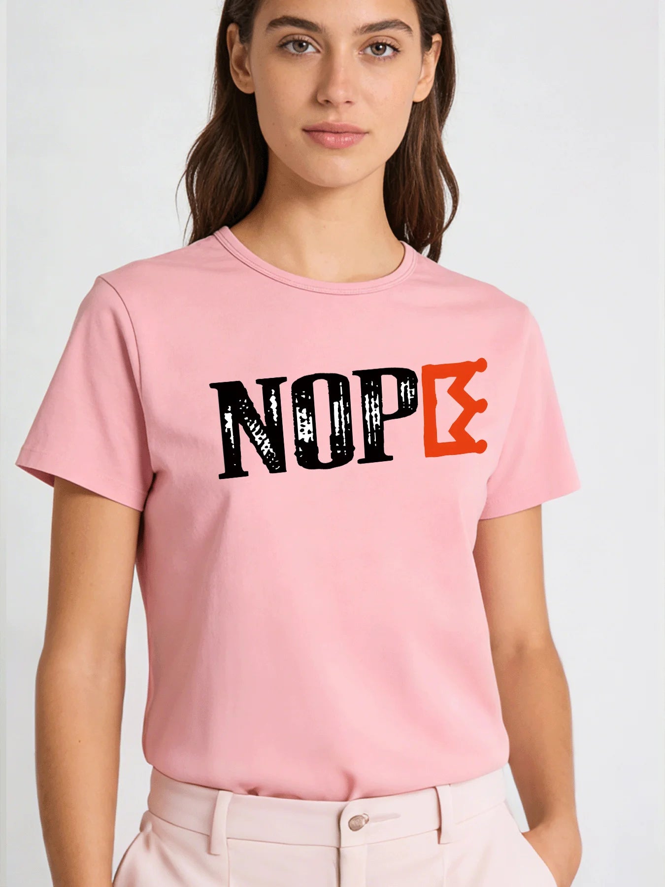 Women's "NOPE" Graphic Tee – Casual Short Sleeve Cotton T-Shirt in Orange