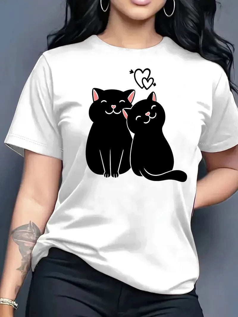 2026 Summer New Fashion Casual Simple Versatile Round Neck Printed Short Sleeve T-Shirt Women Clothing