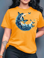 2026 Summer New Women's Round Neck Fashion Casual Loose Butterfly Floral Print T-Shirt Short Sleeve Top