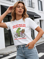 2026 Spring/Summer New Women's Fashion Casual Loose Round Neck Frog Print Short Sleeve T-Shirt Top
