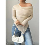 Women's Tops Summer Casual Fashion V-Neck Long Sleeve Strapless Top T-Shirt Women Clothing Feminist Shirt Harajuku Y2k Top