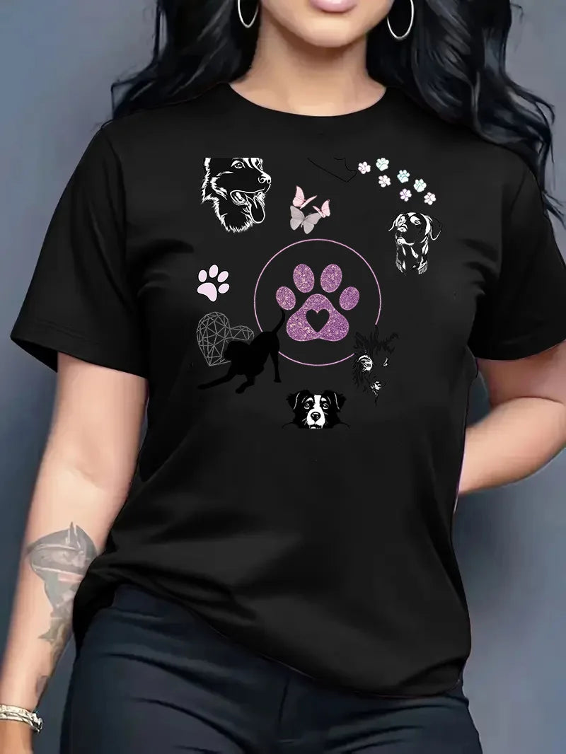 2026 Summer New Women's Round Neck Fashion Casual Loose Animal Print T-Shirt Short Sleeve Top