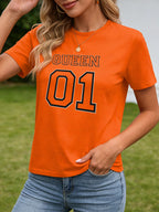 2026 Spring/Summer New Women's Round Neck Casual T-Shirt with Queen Letter Print Top