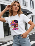 I Am Enough T Shirt Women Black Queen Floral Graphic Tee Casual Round Neck Short Sleeve Tops