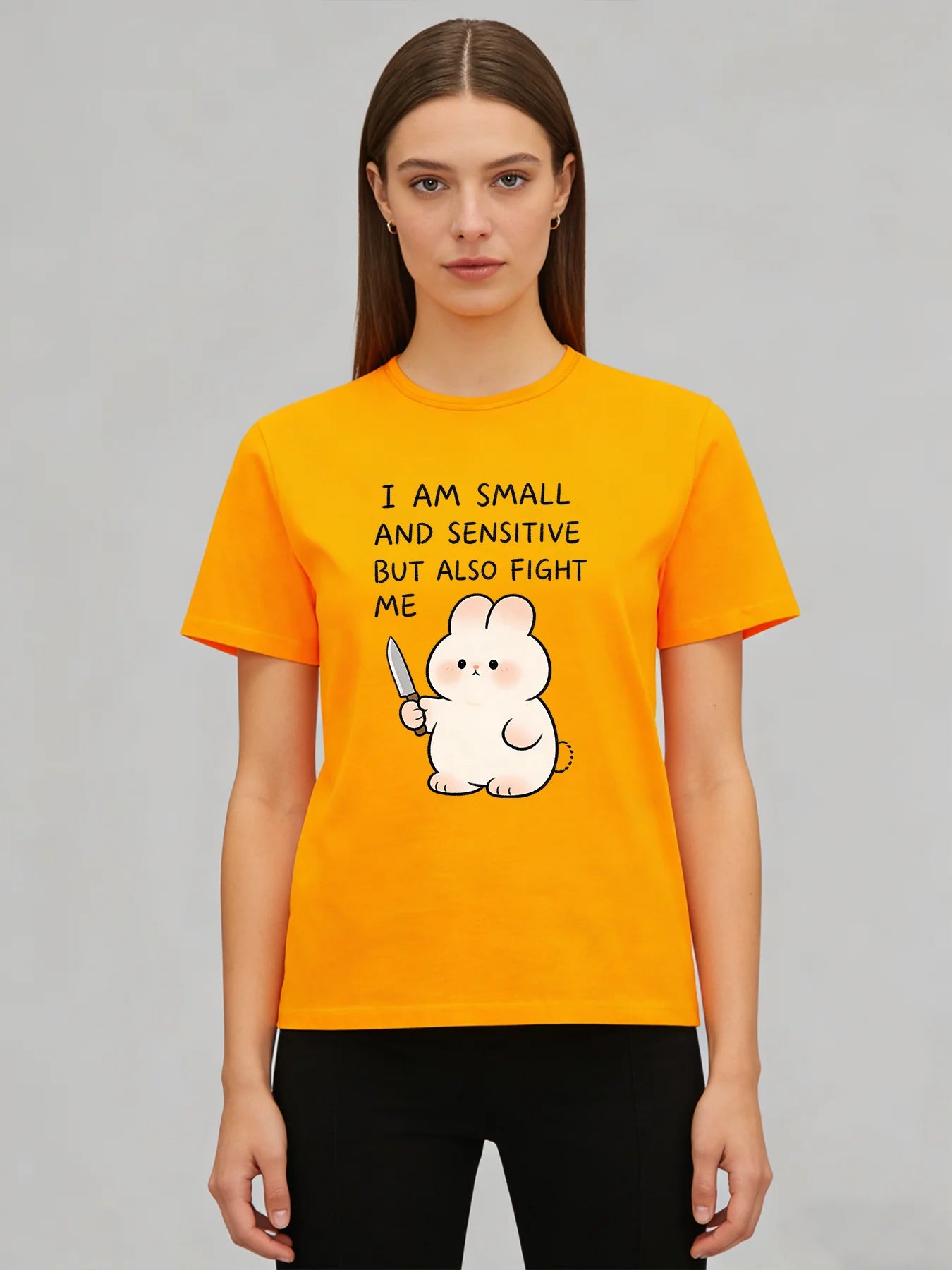 2026 Spring/Summer New Women's Fashionable Cute Cartoon Rabbit Print Round Neck T-Shirt Top