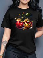 2026 Summer New Round Neck Top Fashion Casual Loose Apple Print Simple Versatile T-Shirt Women Clothes