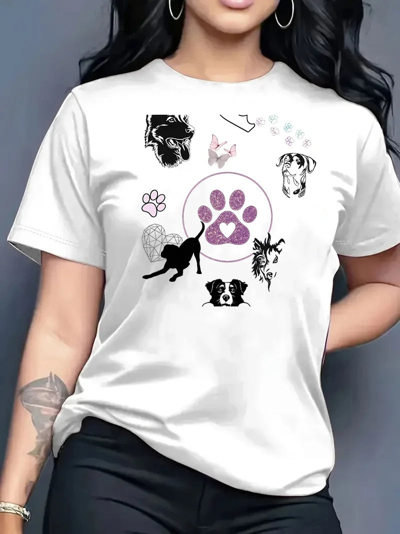 2026 Summer New Women's Round Neck Fashion Casual Loose Animal Print T-Shirt Short Sleeve Top
