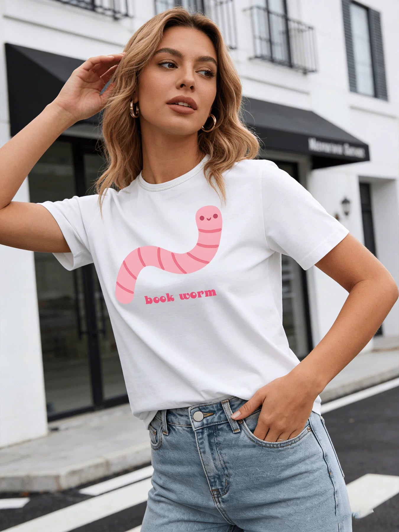 2026 Spring/Summer New Women's Fashion Casual Loose Round Neck Simple Snake Print Short Sleeve T-Shirt Top