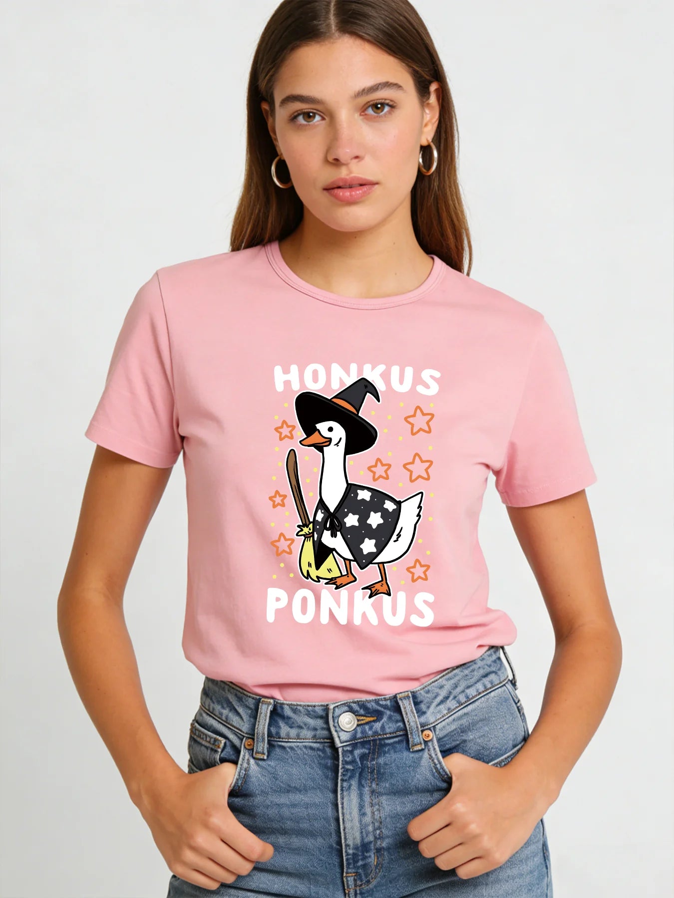 Honkus Ponkus Goose Witch T-Shirt Women Spring Summer Round Neck Short Sleeve Cute Funny Animal Graphic Casual Tee