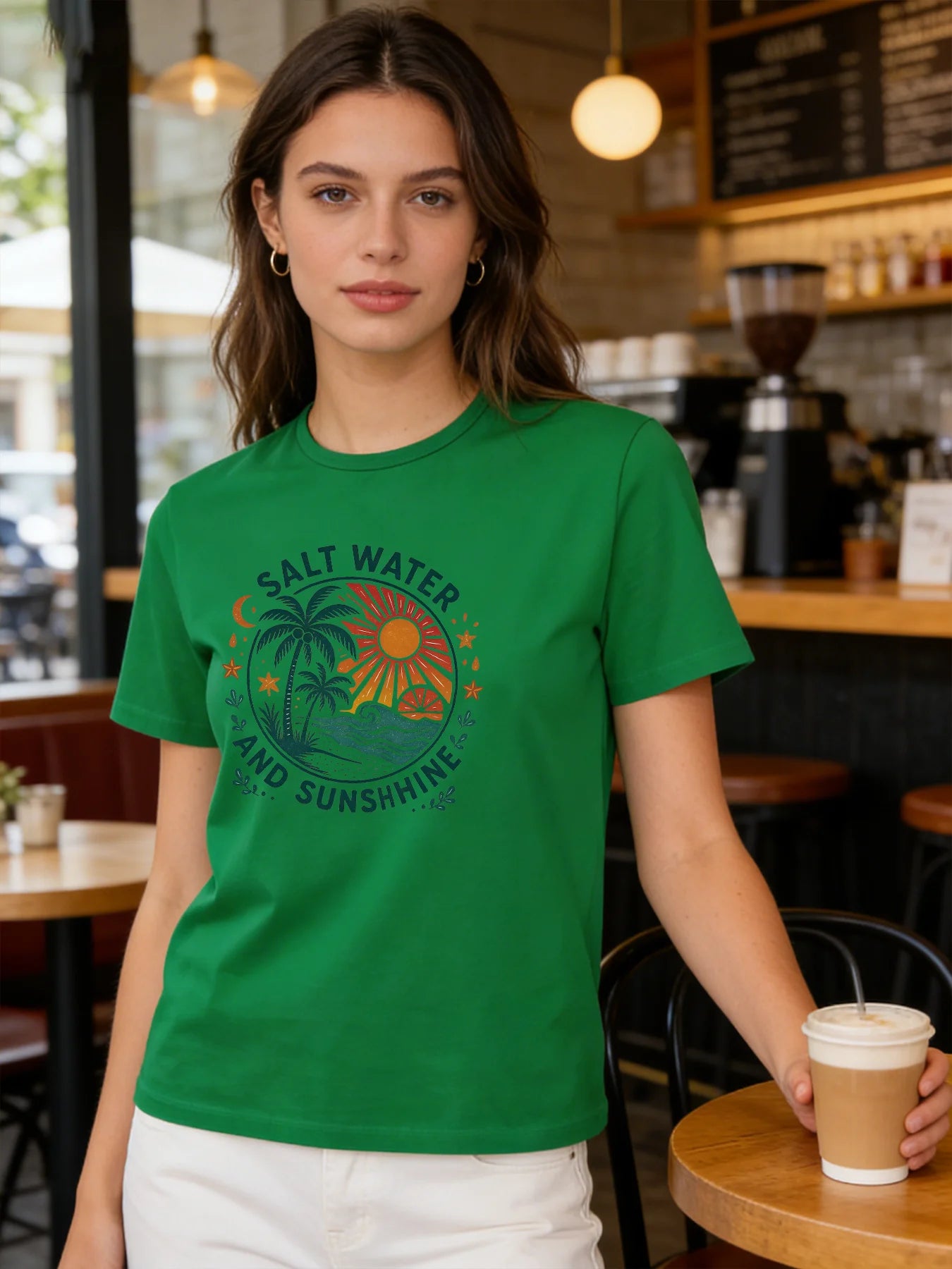 Salt Water and Sunshine T Shirt Women Summer Beach Graphic Tee Casual Round Neck Short Sleeve Tops