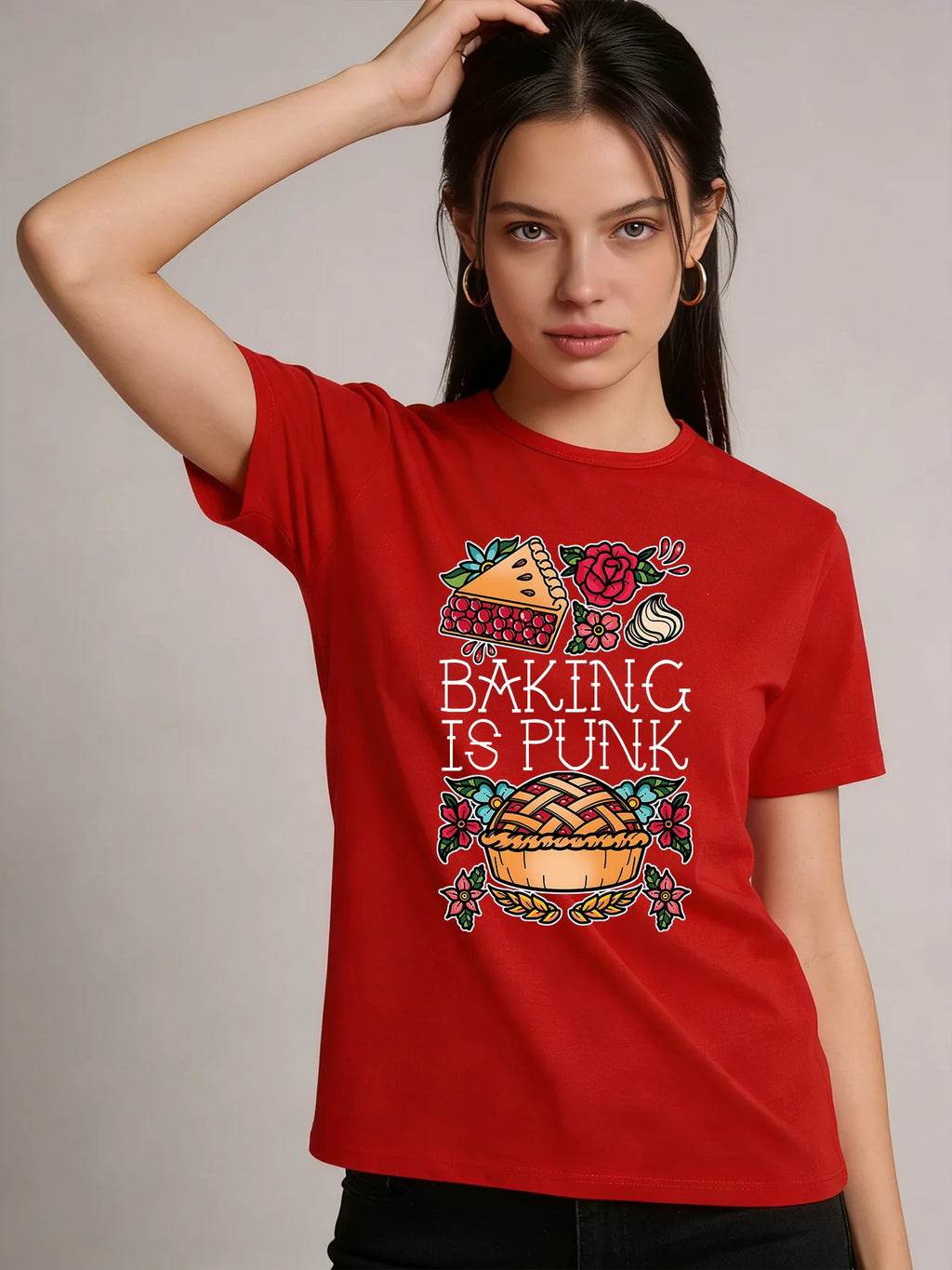 2026 Spring/Summer New Women's Round Neck Fashionable Casual Cute Baking Lover Top/T-Shirt