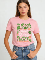 2026 Spring/Summer New Women's Floral Pattern Fashionable Casual Loose Letter Print Simple Top/T-Shirt