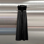 Luxury Strapless Black Velvet & Satin Ball Gown | Crystal-Embellished Waist Evening Dress