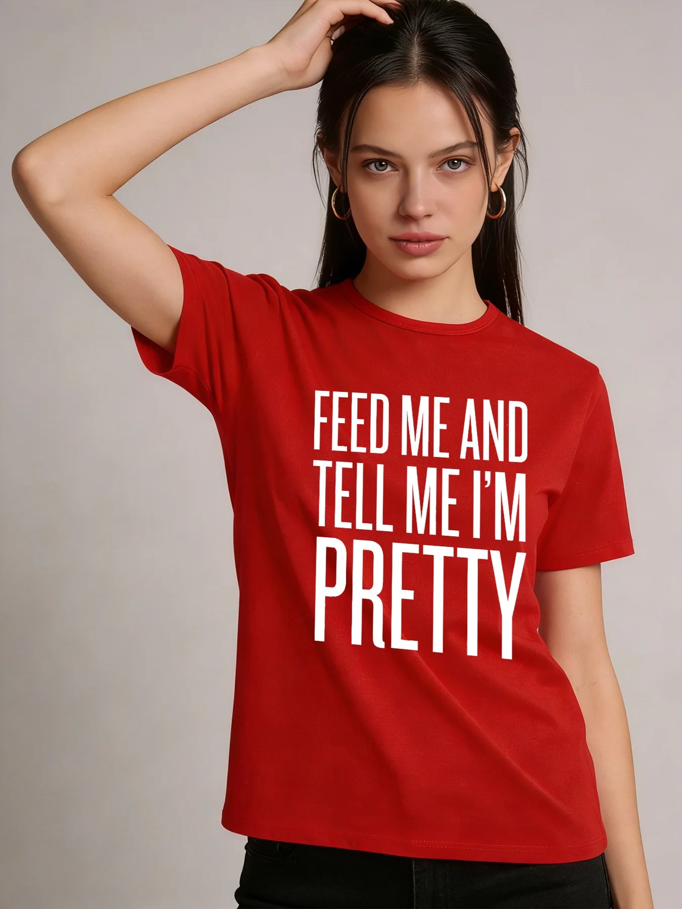 2026 Spring/Summer New Round Neck Short Sleeve Top with Fun Slogan and Letter Print Casual Loose-fitting T-shirt