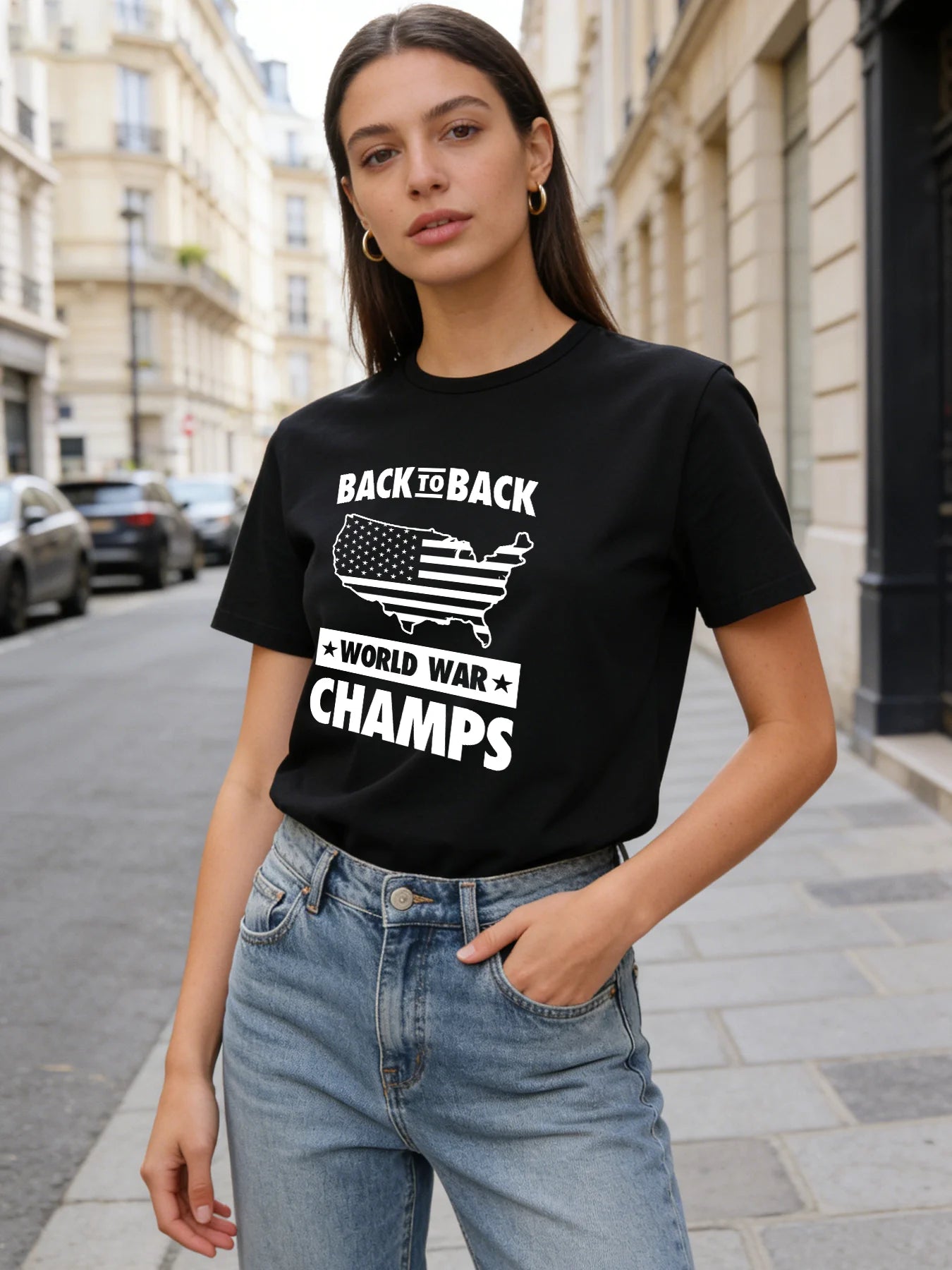2026 Spring/Summer New Women's Fashion Casual Loose Short-Sleeved Letter Print Round Neck Top