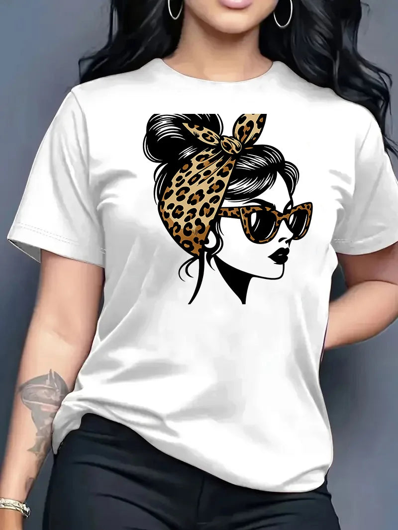 2026 Summer New Fashion Casual Simple Versatile Round Neck Printed Short Sleeve T-Shirt Women Clothing
