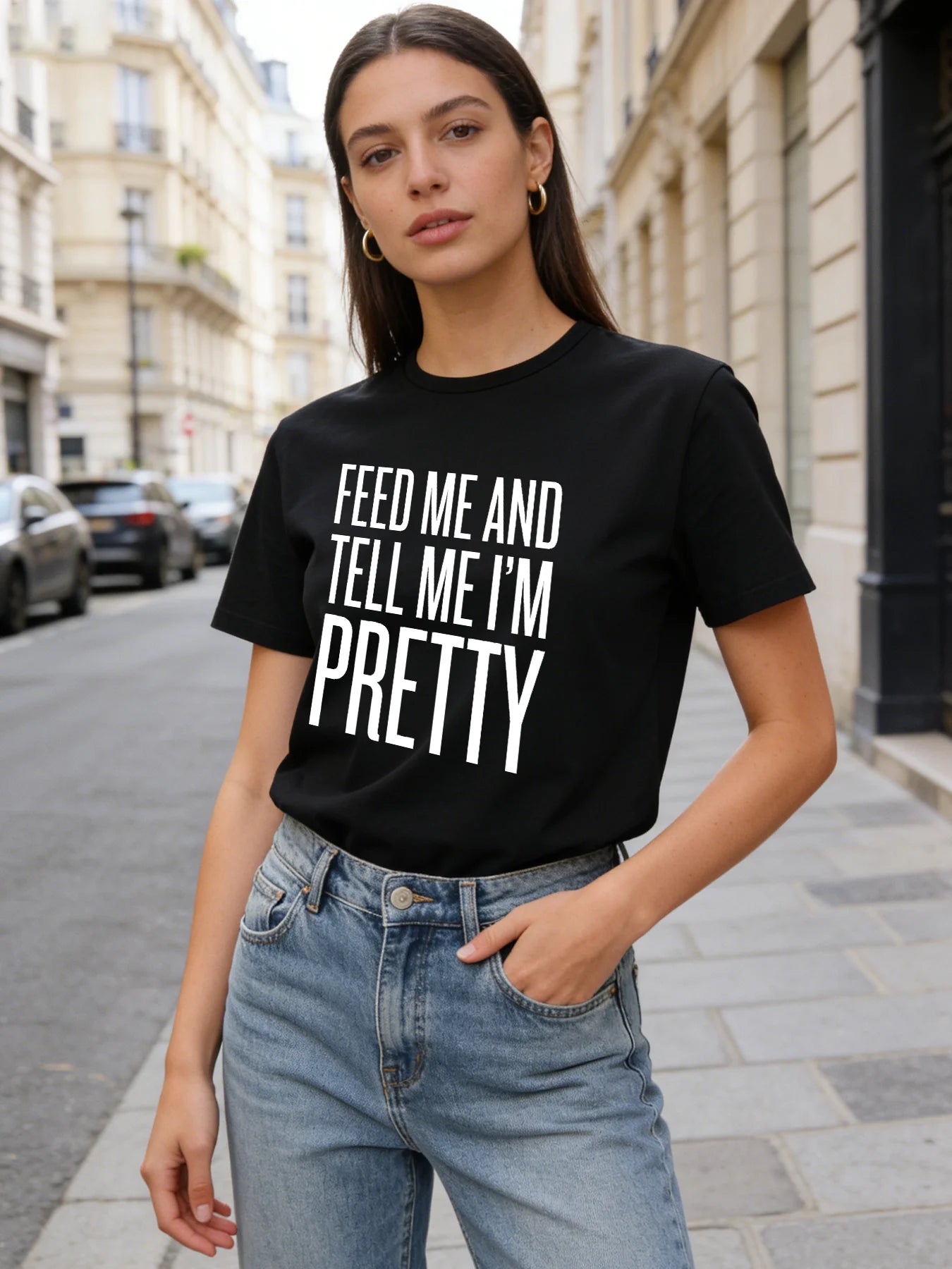 2026 Spring/Summer New Round Neck Short Sleeve Top with Fun Slogan and Letter Print Casual Loose-fitting T-shirt