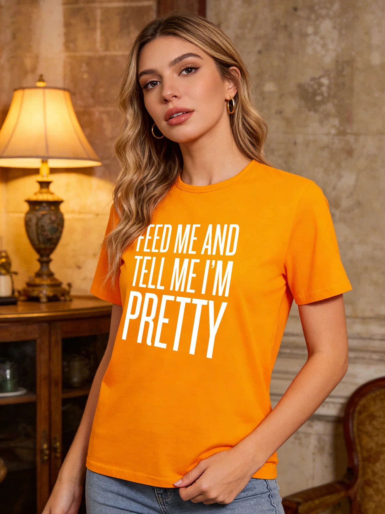 2026 Spring/Summer New Round Neck Short Sleeve Top with Fun Slogan and Letter Print Casual Loose-fitting T-shirt