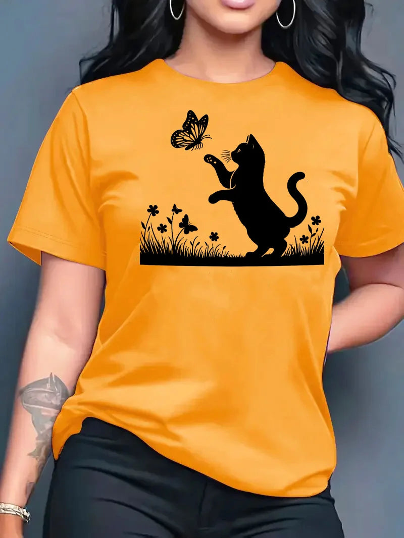 2026 New Summer Women's Printed Round Neck Fashionable Casual Versatile Short-Sleeve T-Shirt Top Y2k Top