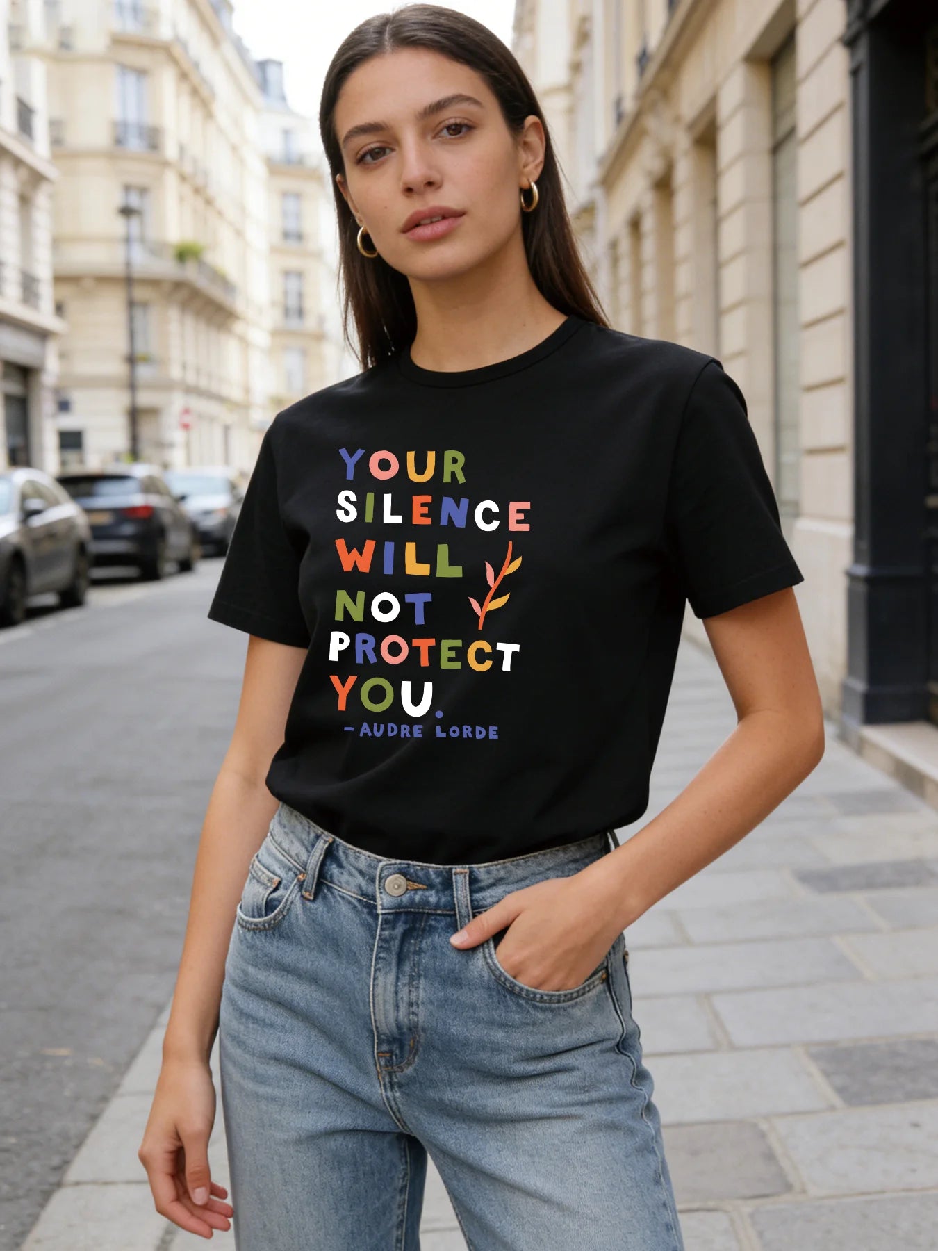 2026 Spring/Summer New Women's Fashionable Loose-fitting Simple Celebrity Quote Print T-shirt Short-sleeved Top