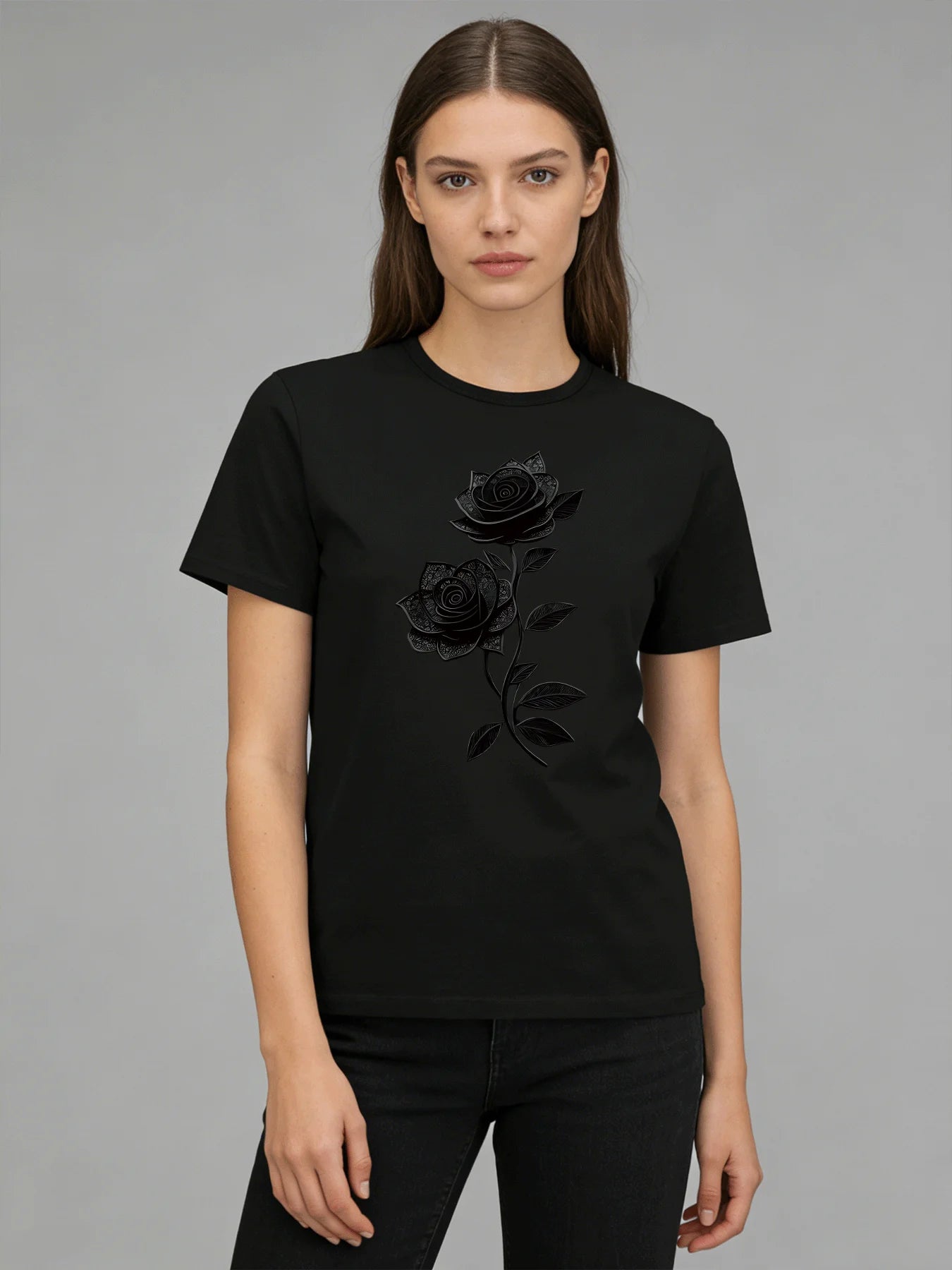 Women's Retro 6 Colors Rose Graphic T-Shirt Casual Short Sleeve Crew Neck Tee Summer Fashion Loose Fit Tops for Daily Wear