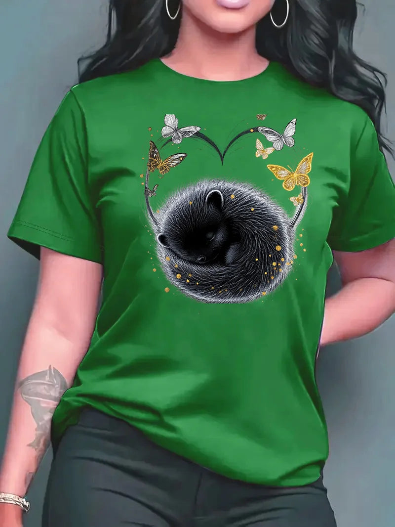 2026 New Summer Women's Printed Round Neck Fashionable Casual Versatile Short-Sleeve T-Shirt Top Y2k Top