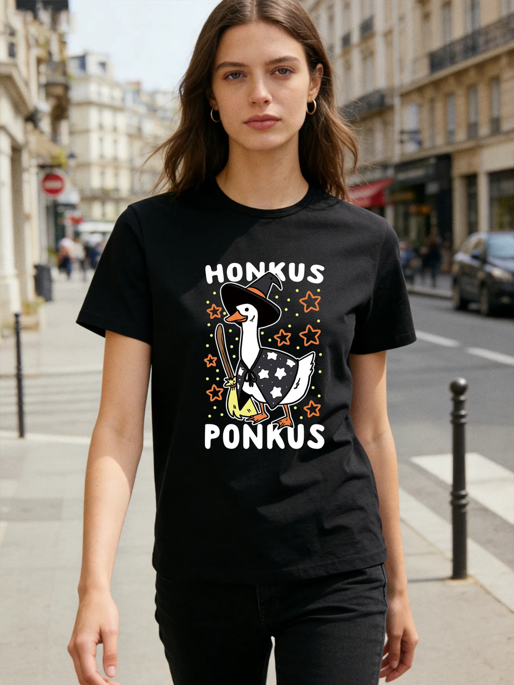 Honkus Ponkus Goose Witch T-Shirt Women Spring Summer Round Neck Short Sleeve Cute Funny Animal Graphic Casual Tee