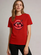 Red Cherry Lips T Shirt Women Cute Sweet Graphic Tee 2026 Spring Summer Round Neck Short Sleeve Tops