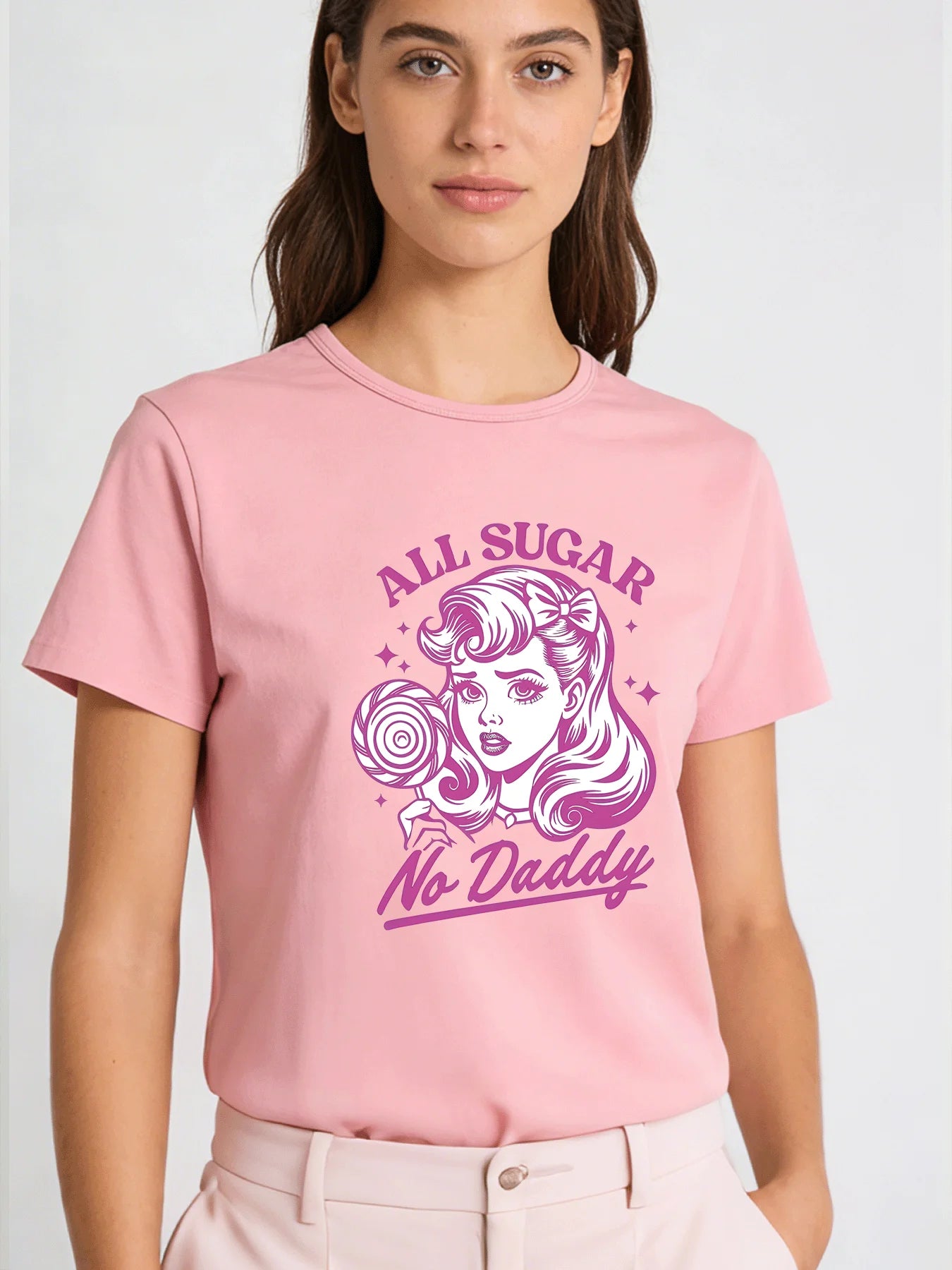 2026 Spring/Summer New Women's T-shirt Retro Poster Girl Pattern T-shirt Casual Round Neck Short Sleeve Top