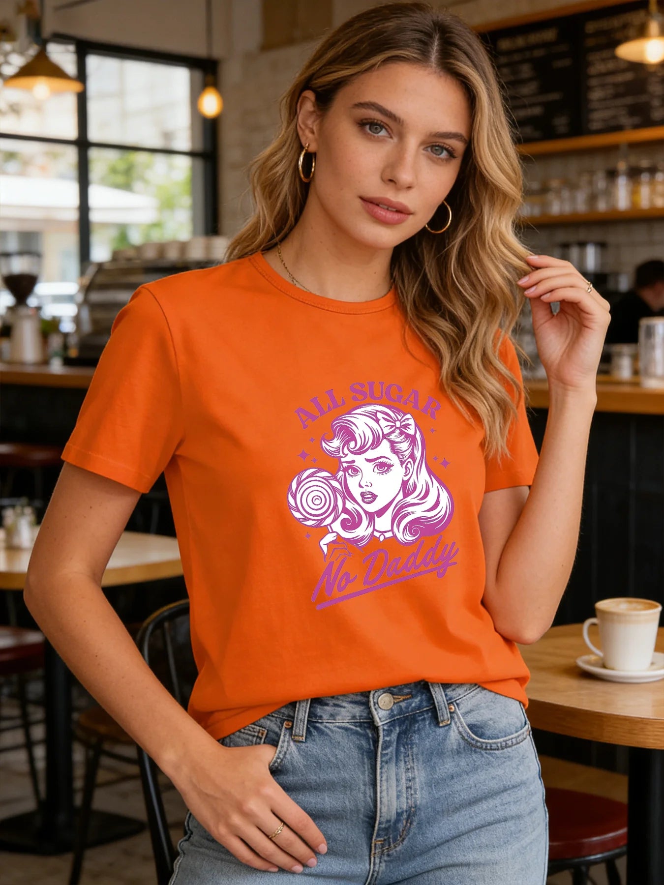 2026 Spring/Summer New Women's T-shirt Retro Poster Girl Pattern T-shirt Casual Round Neck Short Sleeve Top