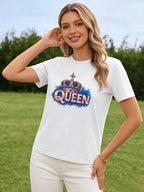 Queen Crown T Shirt Women Pink Blue Graphic Tee Casual Round Neck Short Sleeve Tops Women Clothes