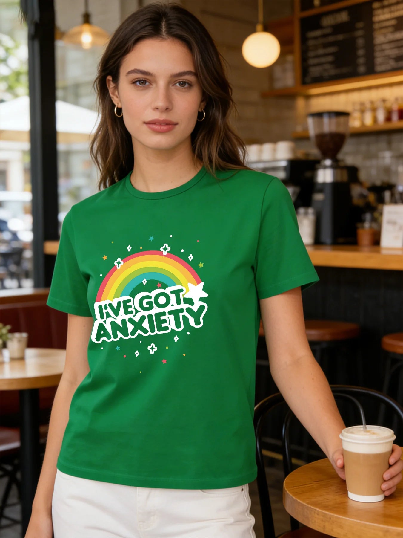 I've Got Anxiety Rainbow T Shirt Women Funny Mental Health Graphic Tee Spring Summer Round Neck Short Sleeve Casual Tops